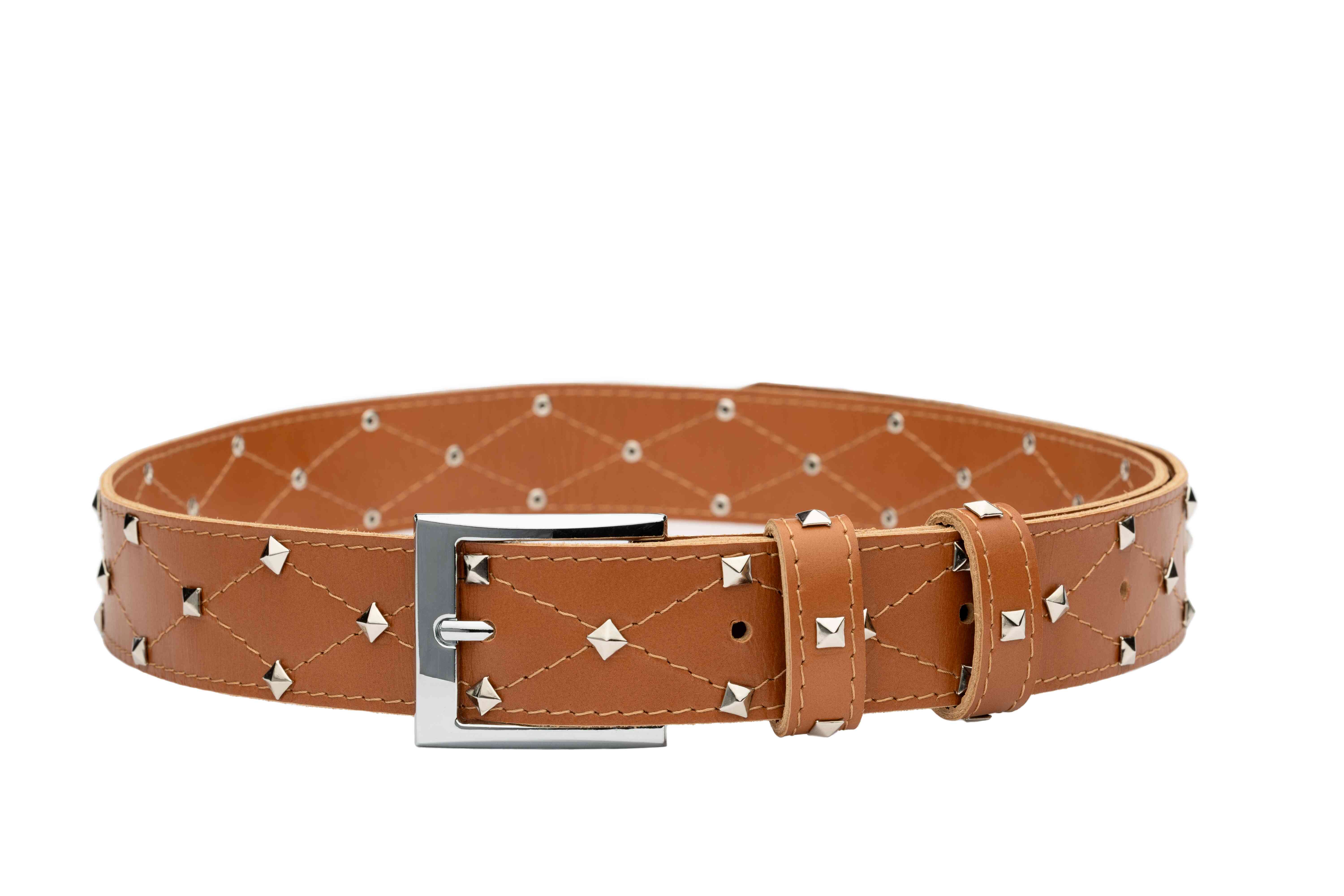 Caramel Real Italian Leather Studded Belt