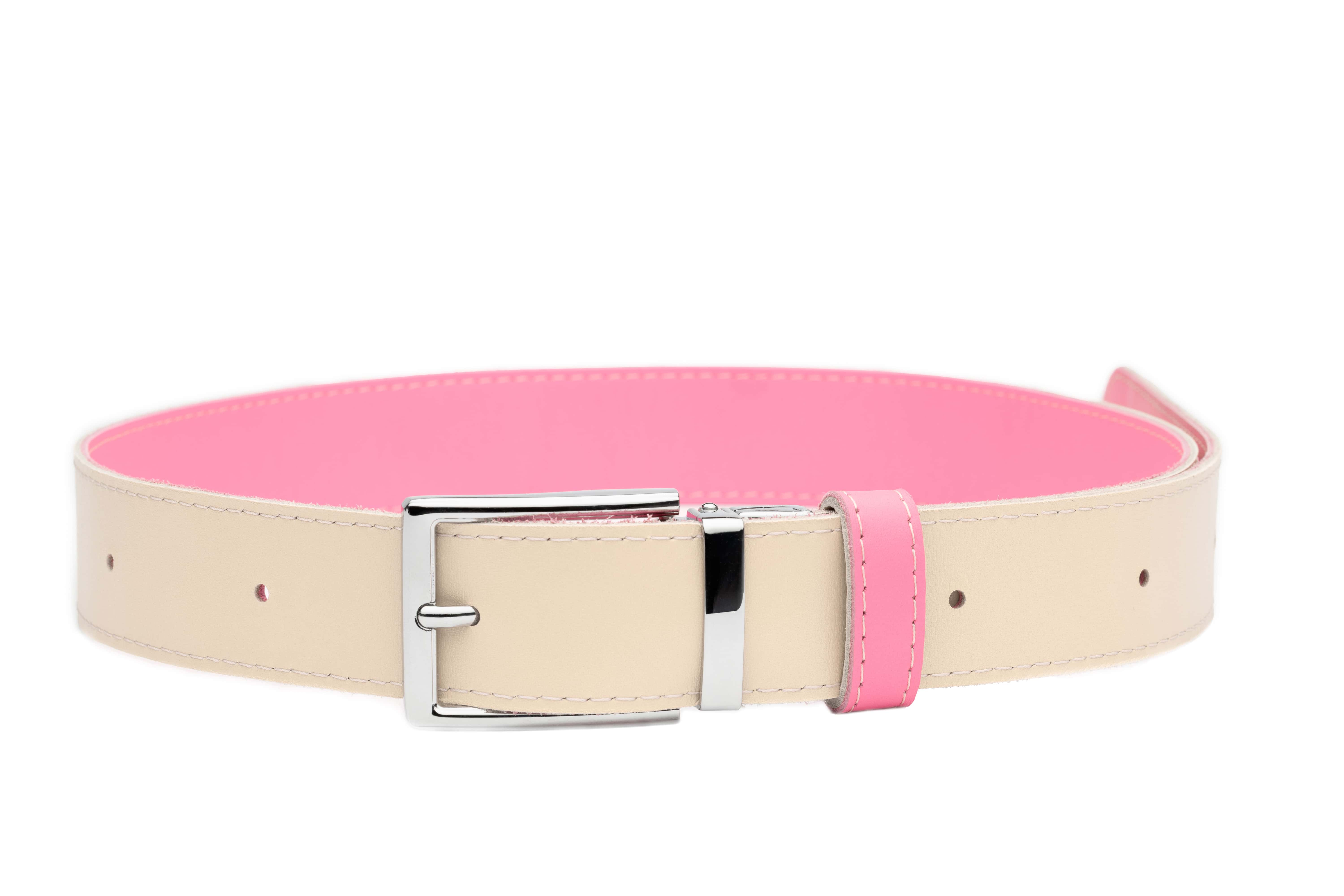 Cream & Pink Real Italian Leather Reversible Belt
