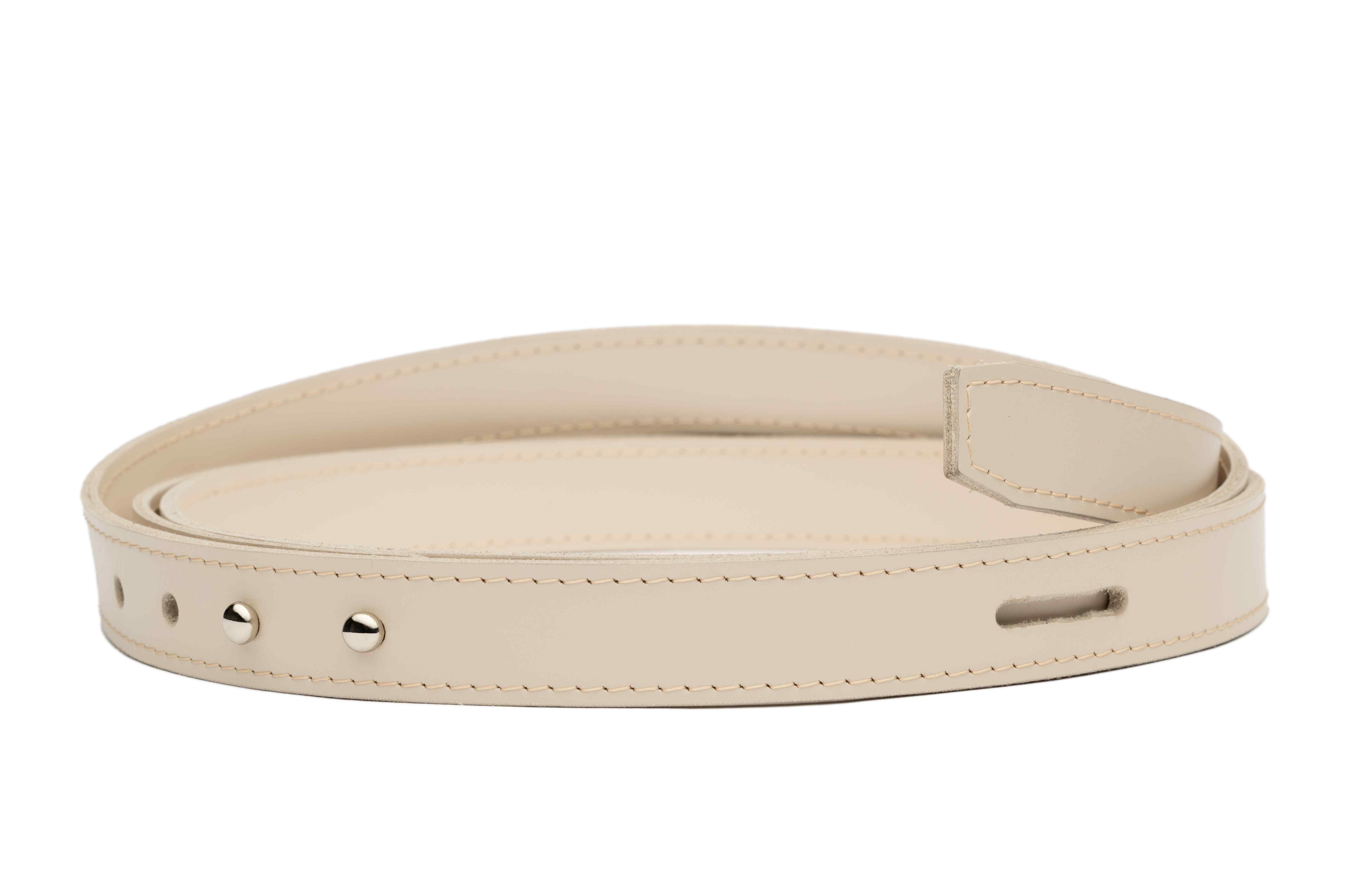 Cream Real Italian Leather Buckless Belt