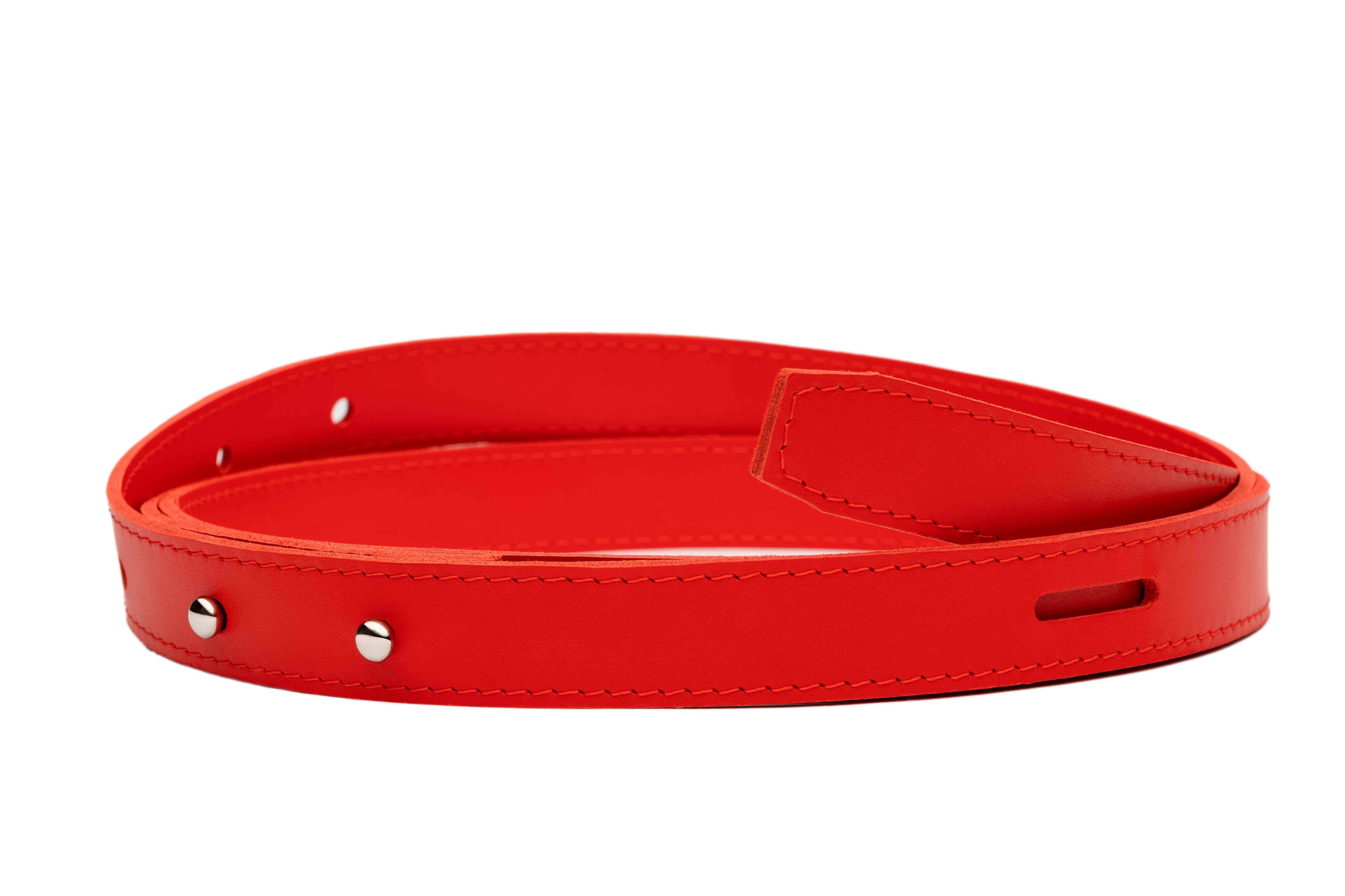 Red Real Italian Leather Buckless Belt