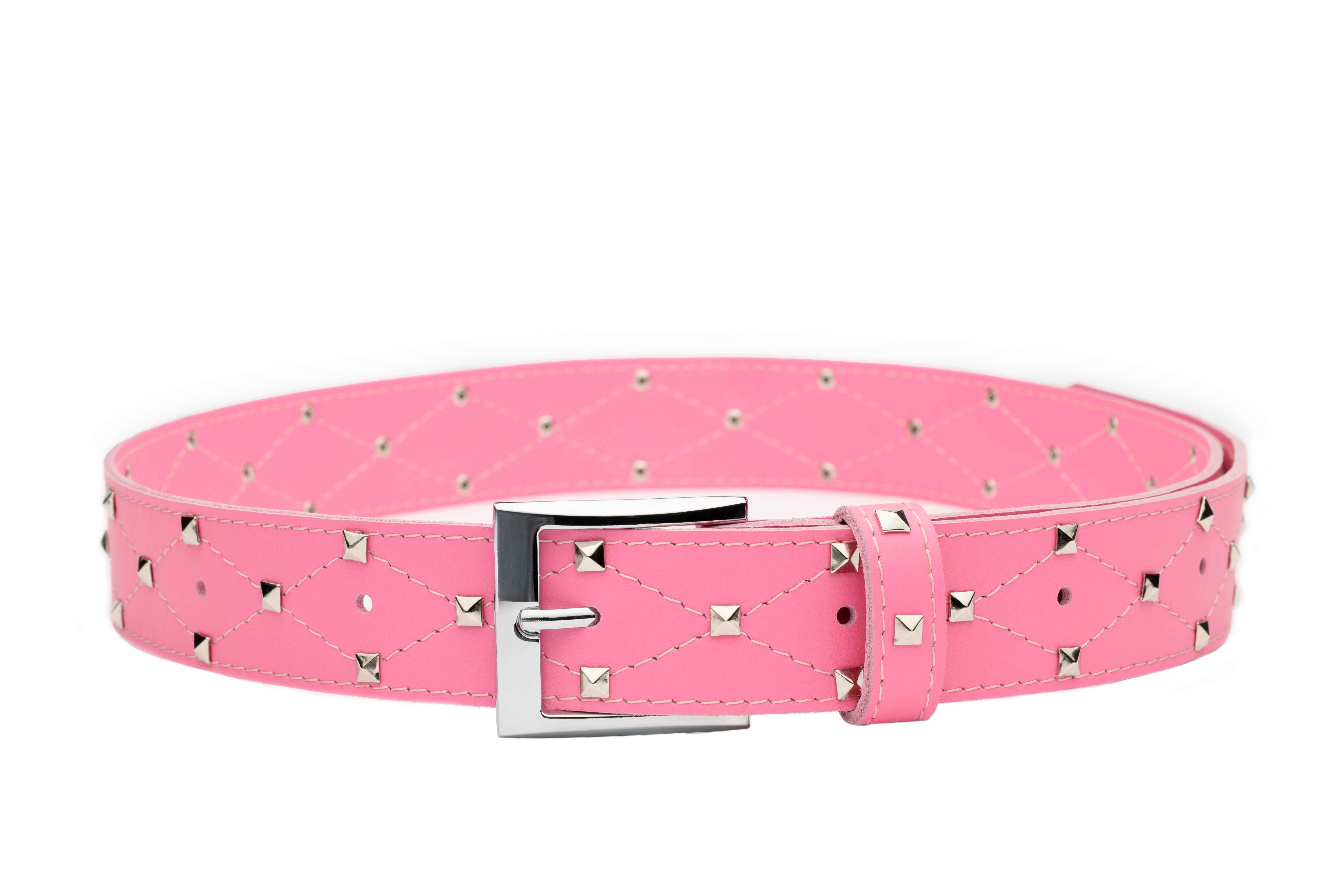 Light Pink Real Italian Leather Studded Belt