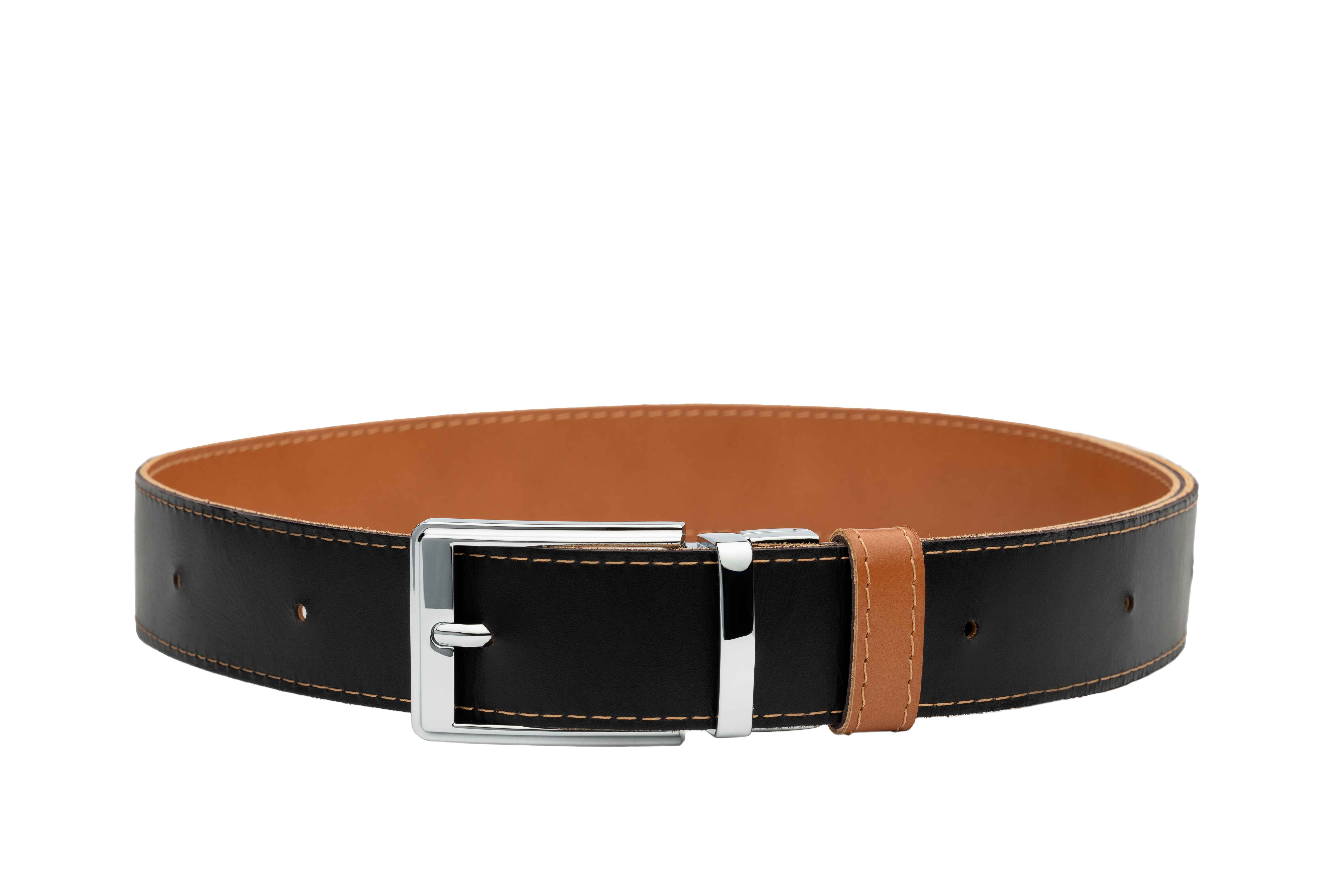 Black & Caramel Real Italian Leather Reversible Belt