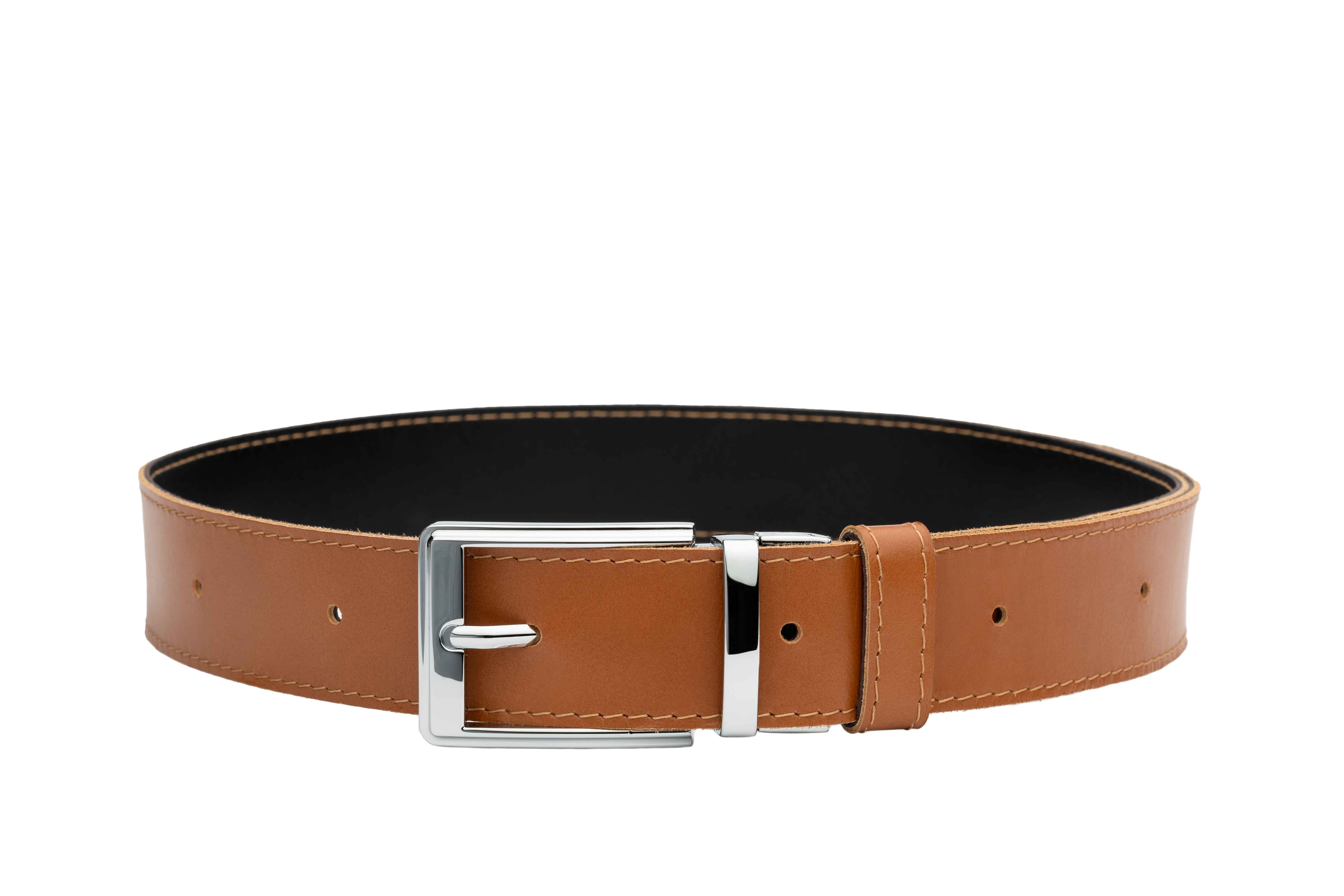 Black & Caramel Real Italian Leather Reversible Belt