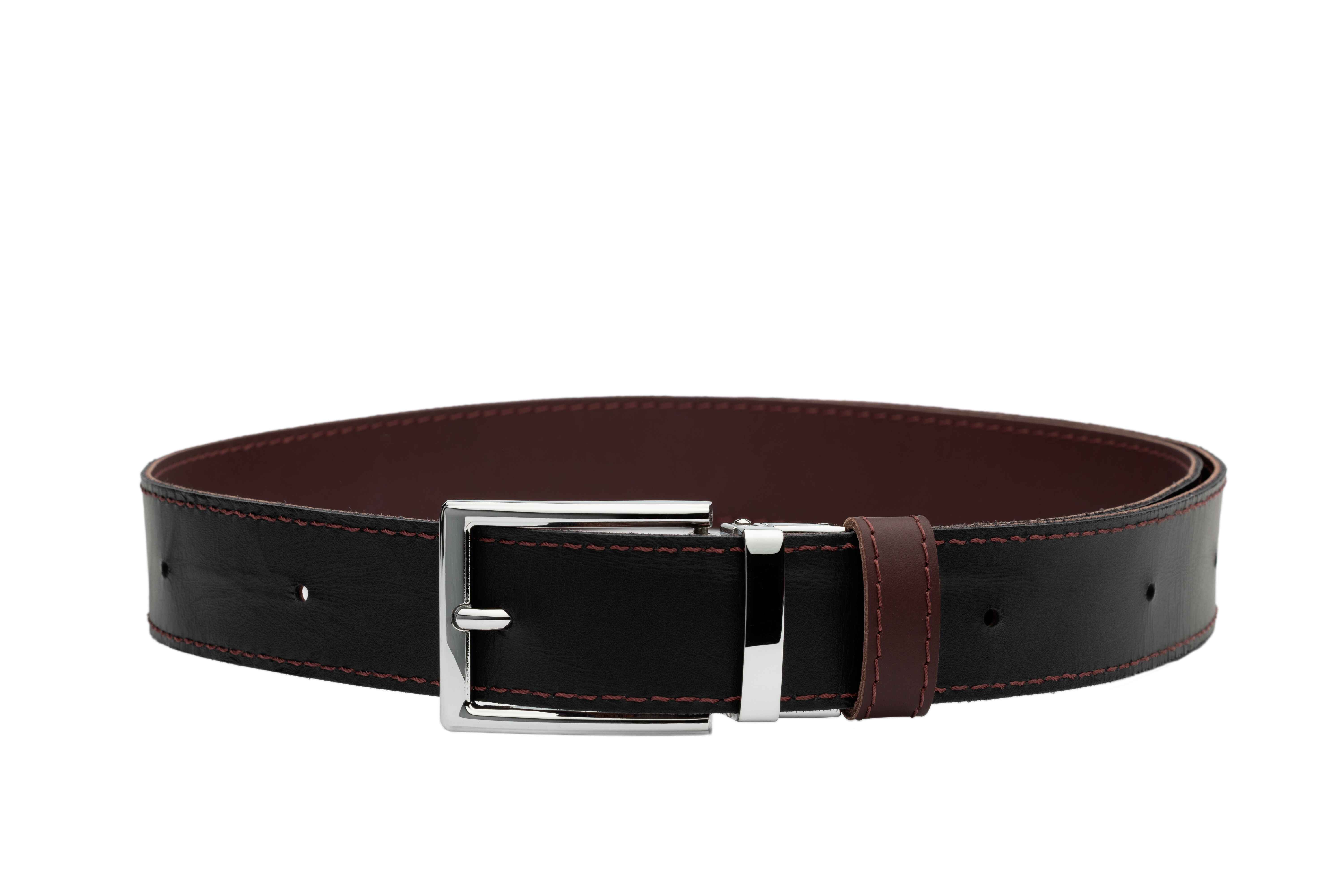 Black & Burgundy Real Italian Leather Reversible Belt