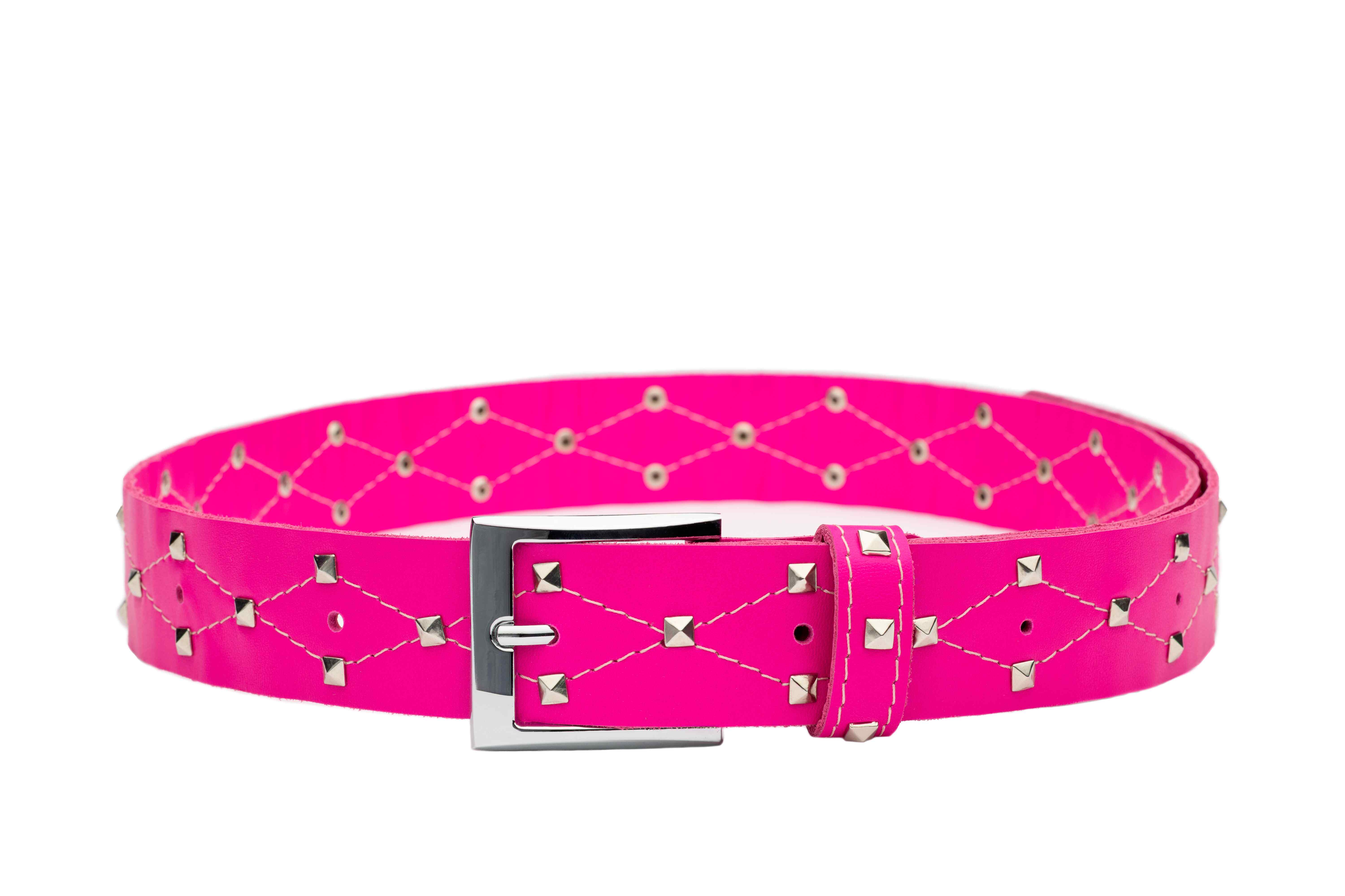 Pink Real Italian Leather Studded Belt