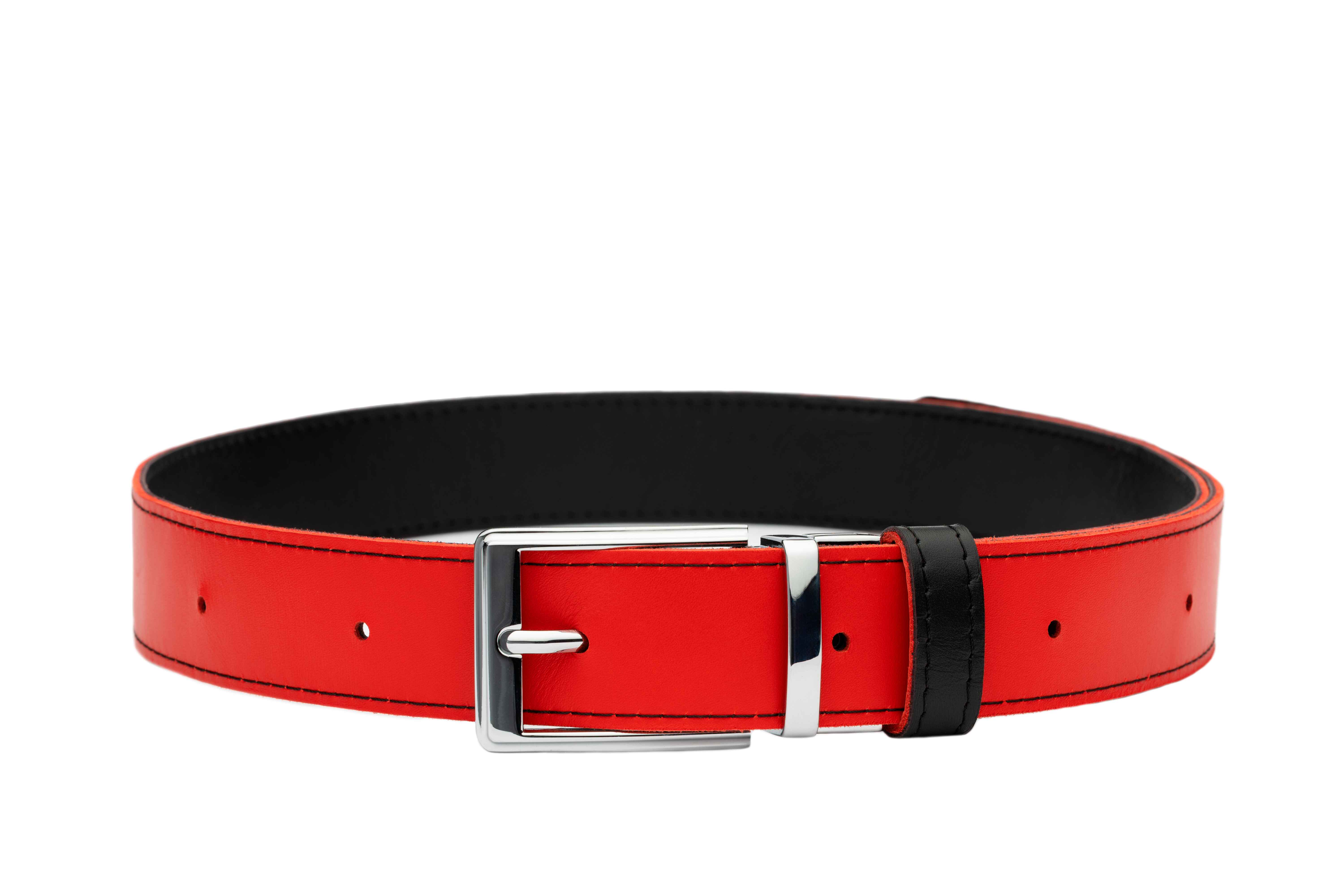 Black & Red Real Italian Leather Reversible Belt