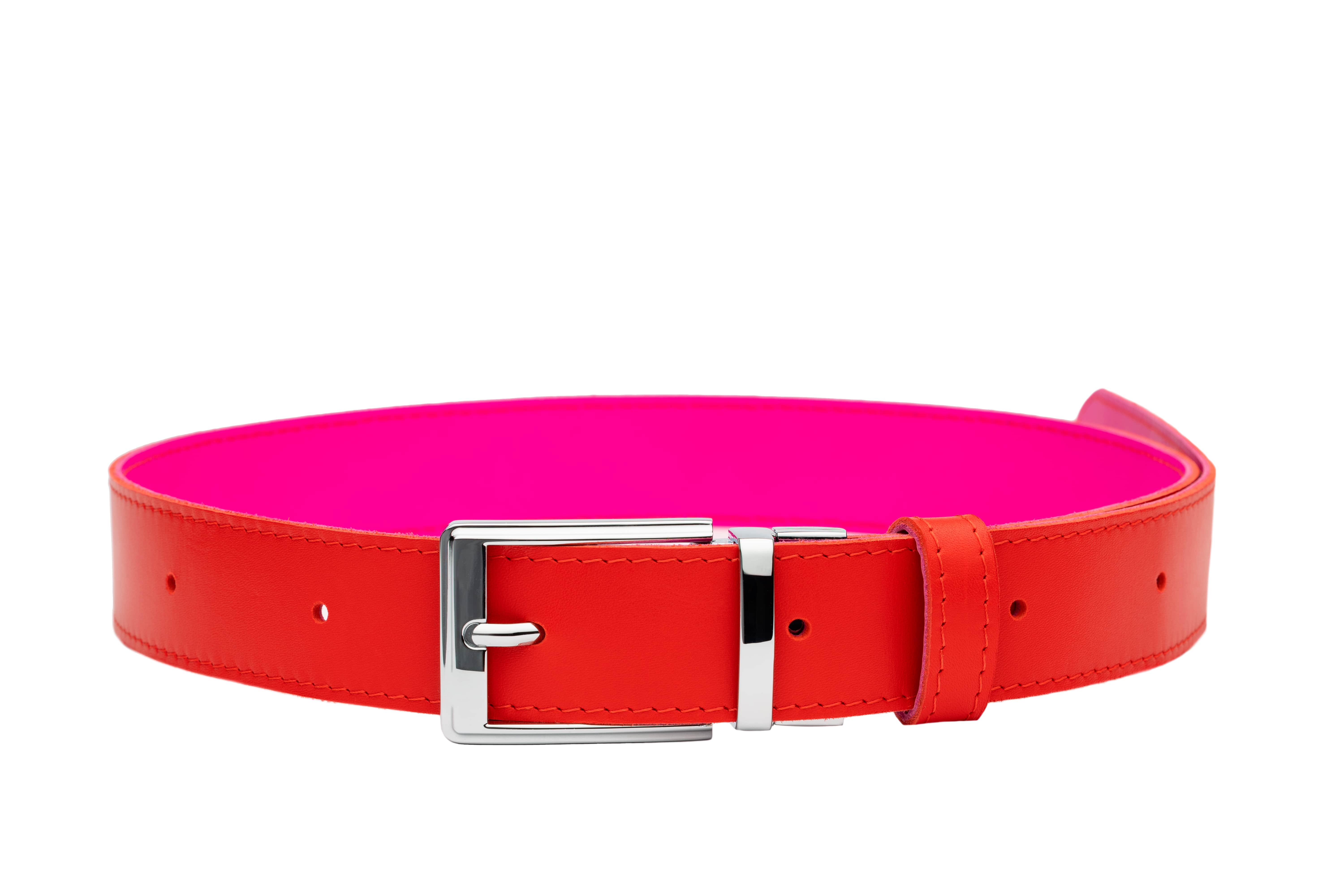 Red & Pink Real Italian Leather Reversible Belt