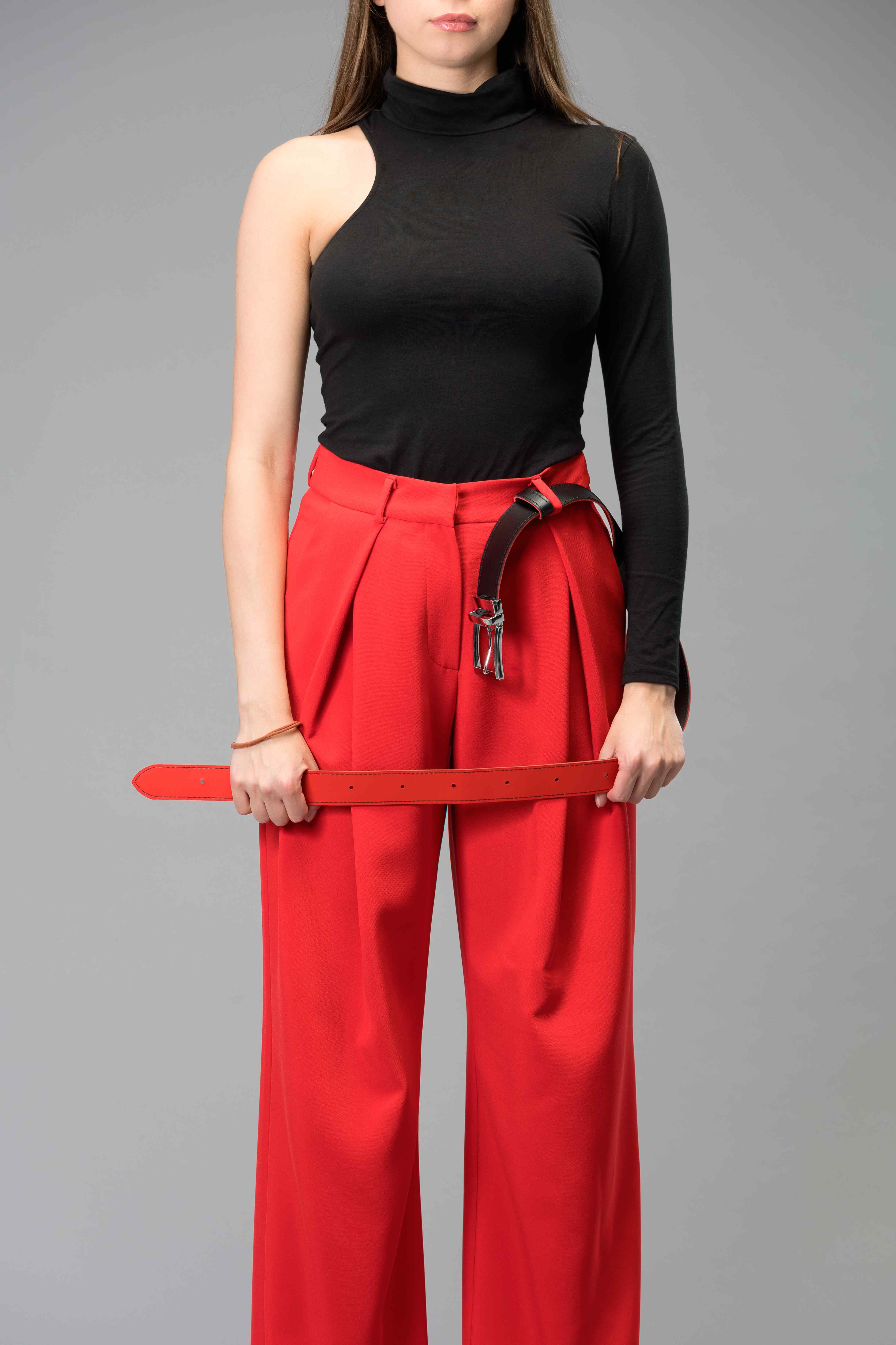 Black & Red Real Italian Leather Reversible Belt