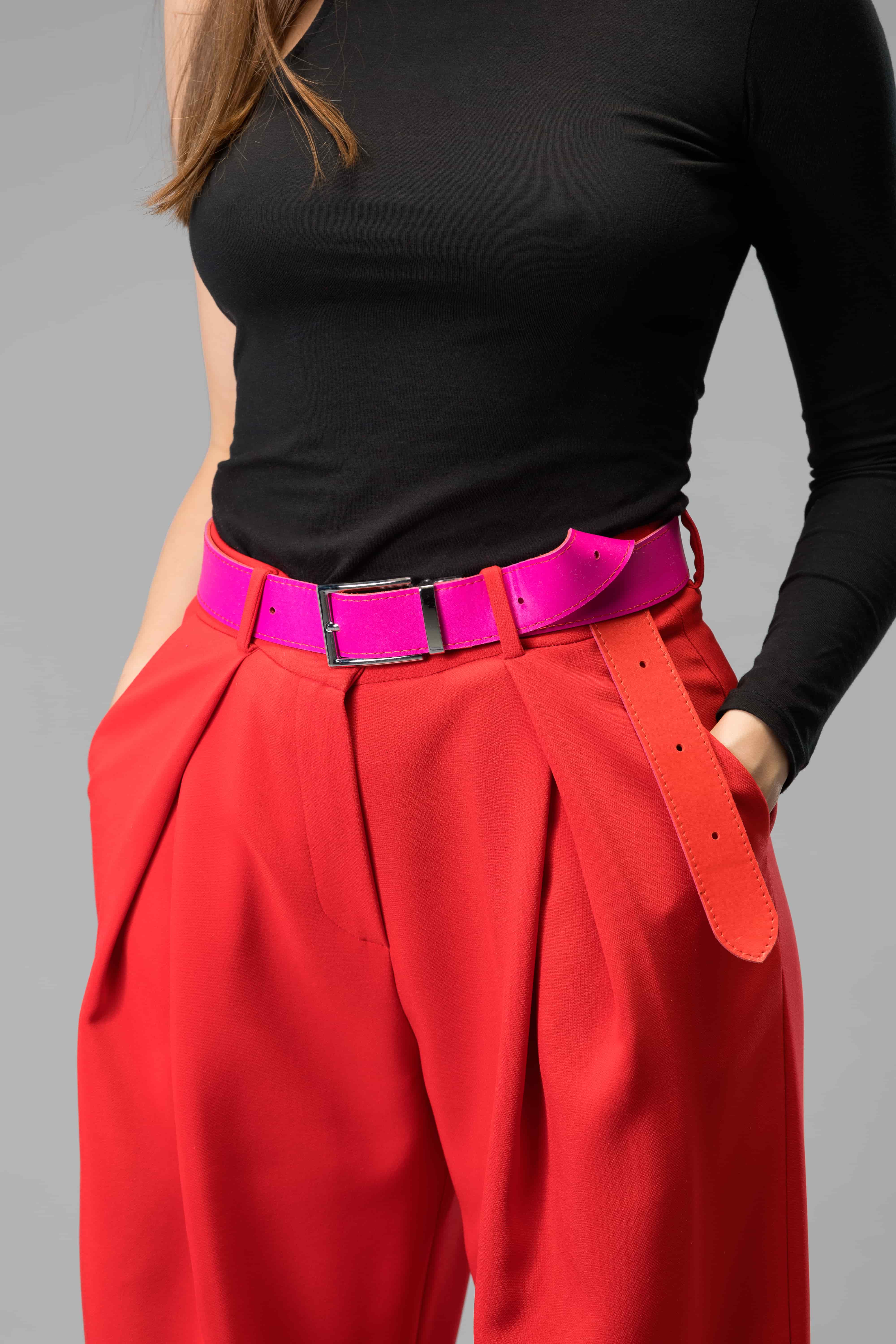 Red & Pink Real Italian Leather Reversible Belt