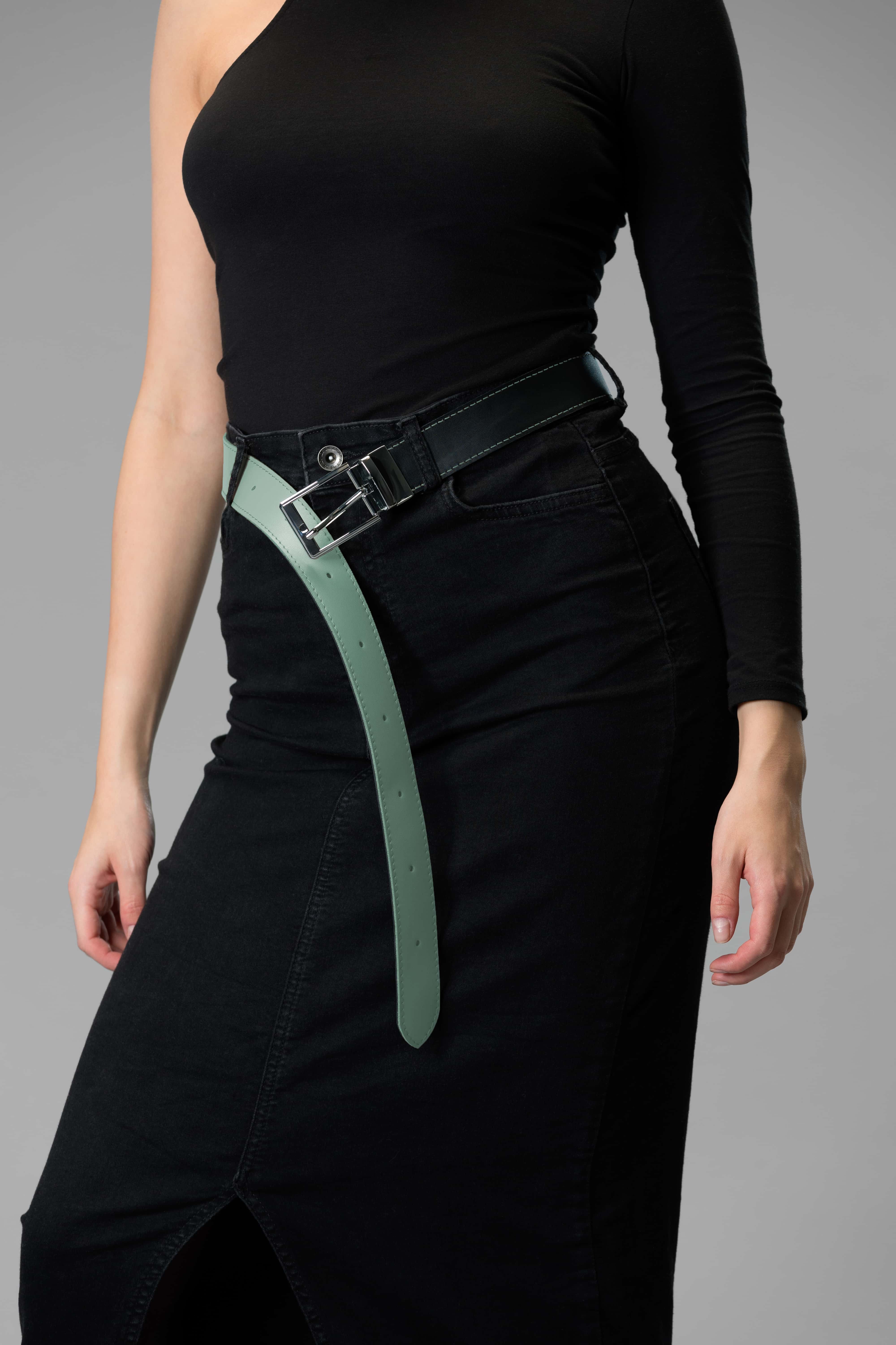 Black & Sage Real Italian Leather Reversible Belt