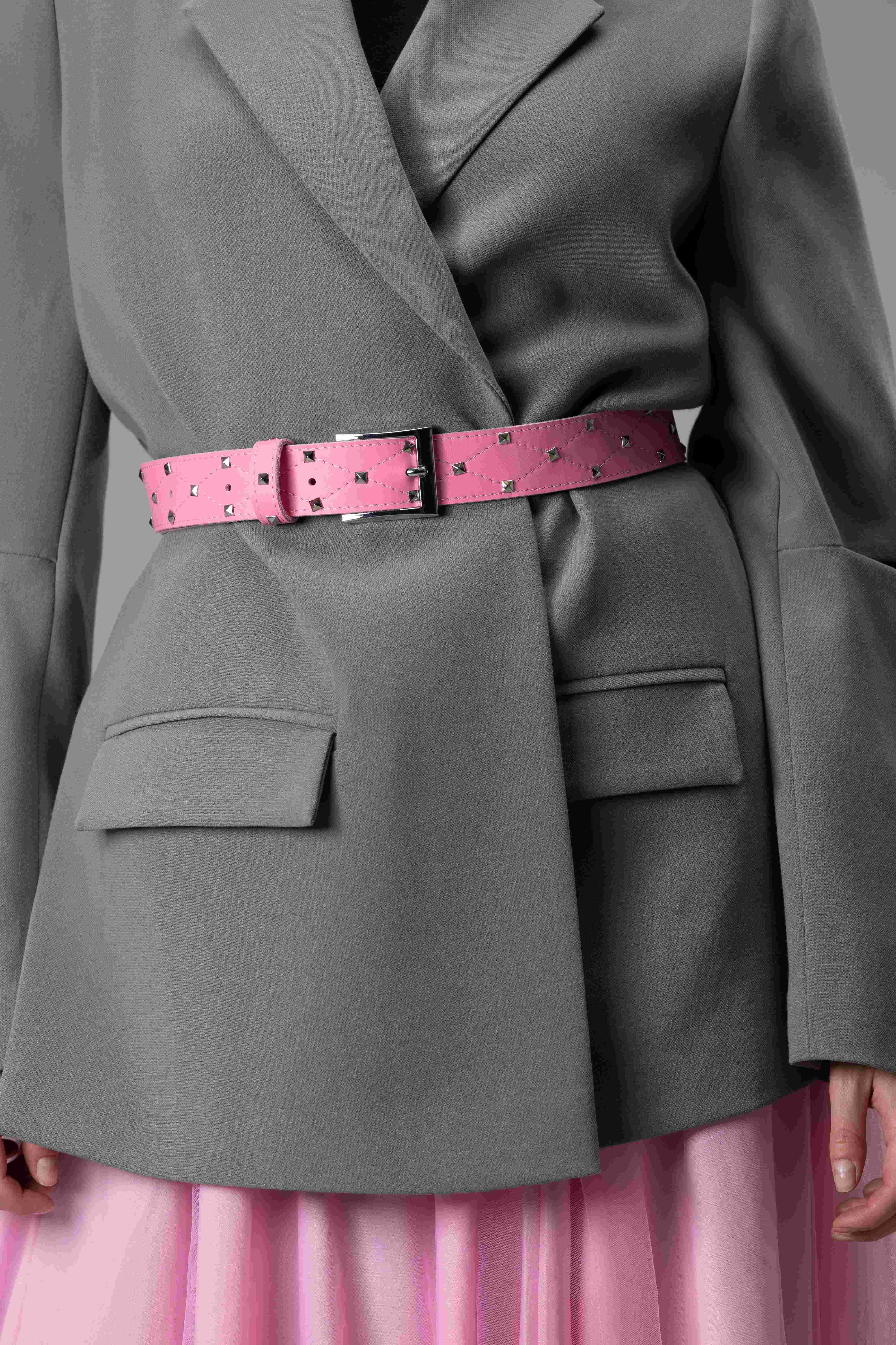 Light Pink Real Italian Leather Studded Belt