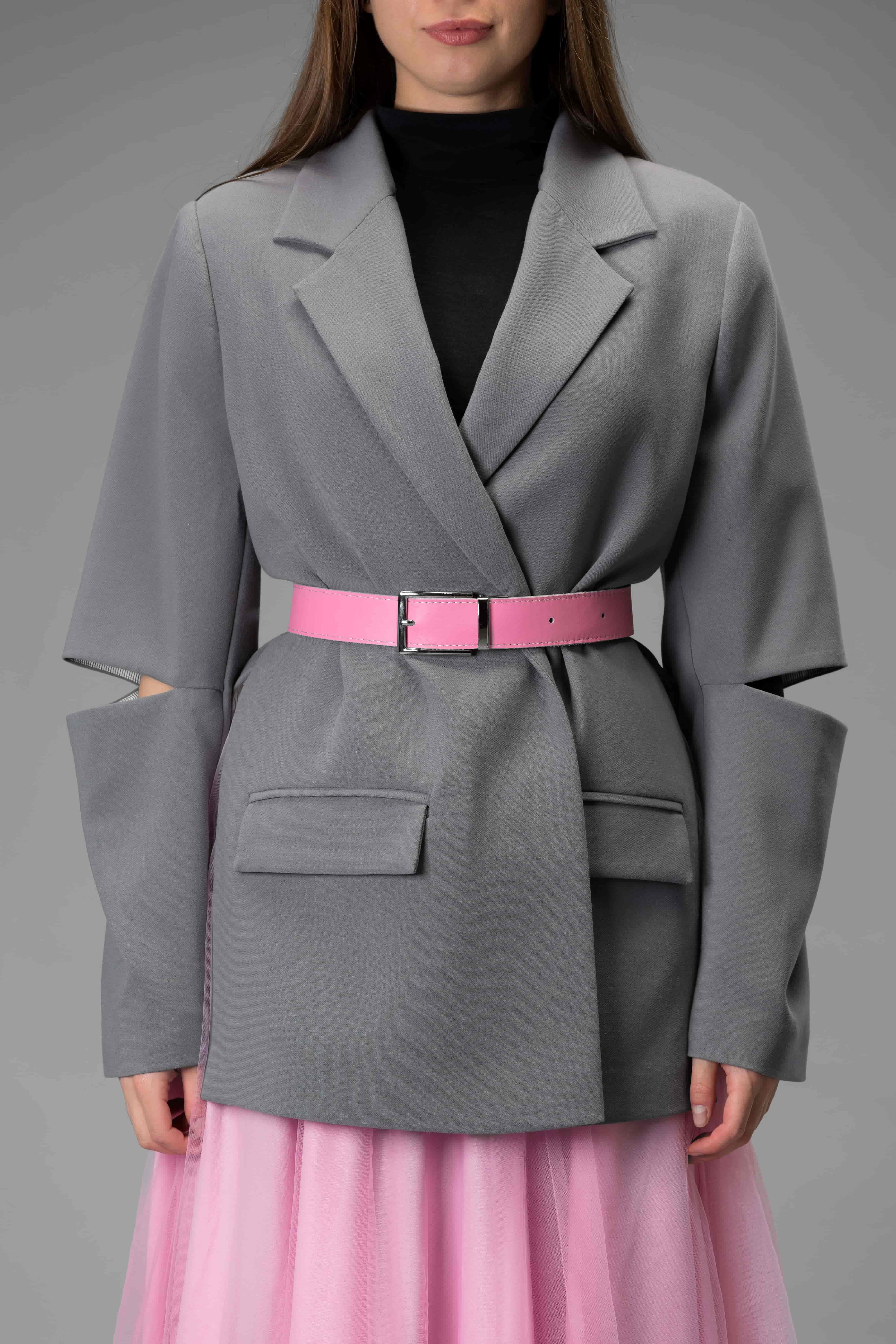 Cream & Pink Real Italian Leather Reversible Belt